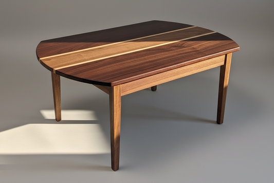 Wooden coffee table with a striped design on a gray background