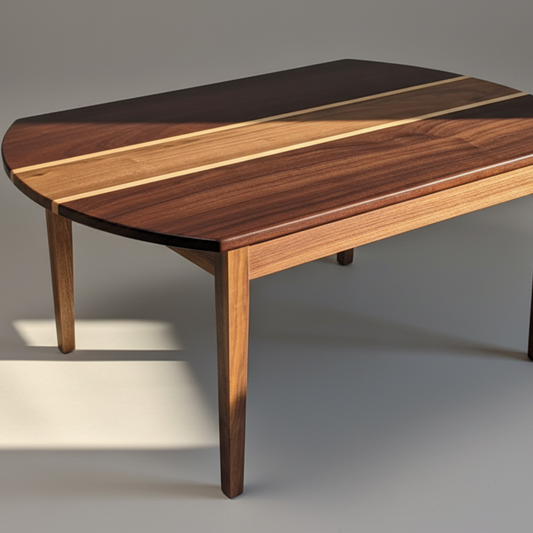 Wooden coffee table with a striped design on a gray background