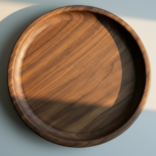 Wooden tray made of Walnut on a light background