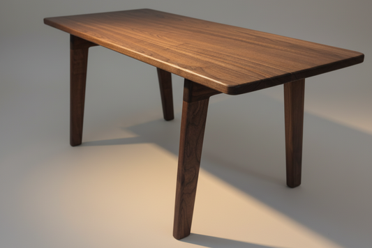 Wooden table with a minimalist design on a plain background