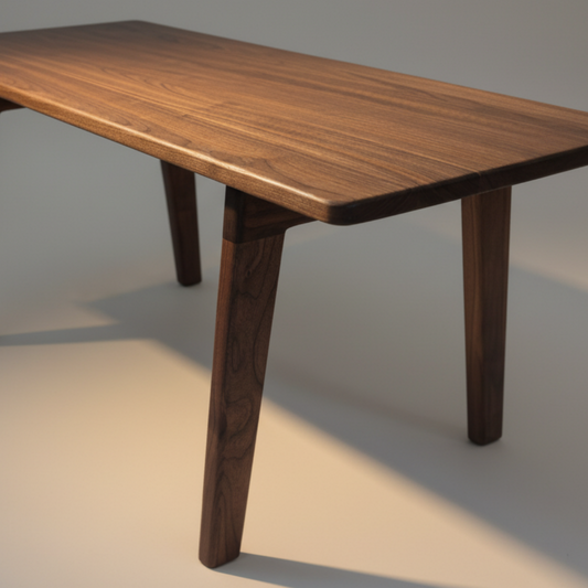 Wooden table with a minimalist design on a plain background