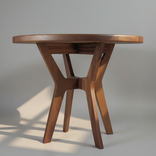 Wooden round table with a gray background