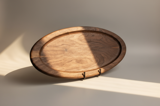 Wooden tray on a neutral background