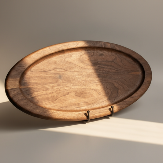 Wooden tray on a neutral background