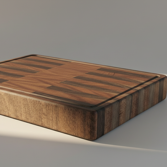 Wooden cutting board on a neutral background
