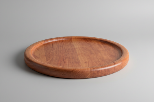 Wooden tray on a gray background