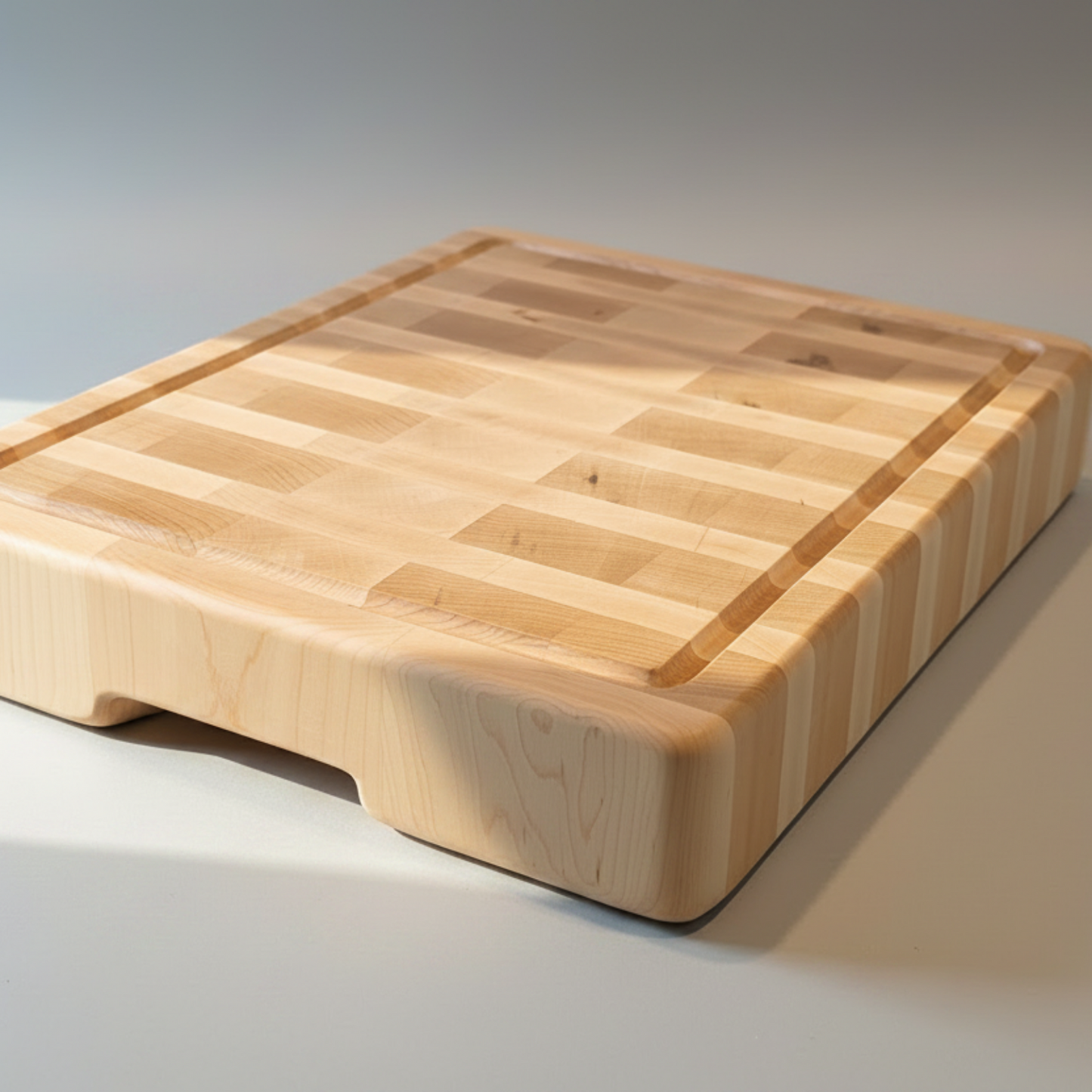 Wooden cutting board on a round wooden table