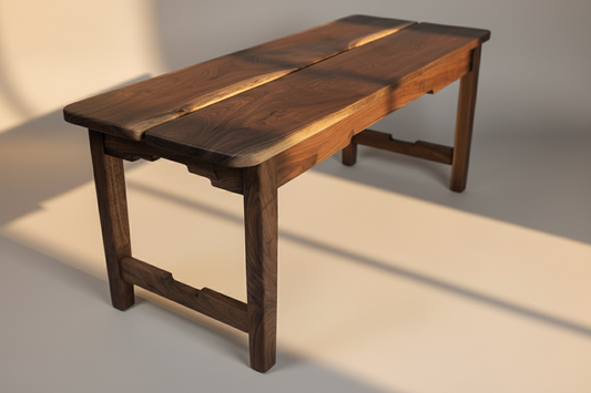 Wooden table with a rustic design on a neutral background