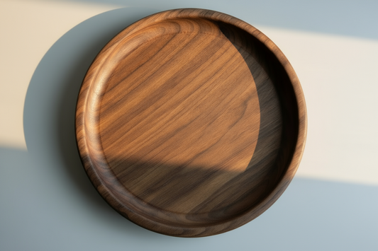 Wooden tray made of Walnut on a light background