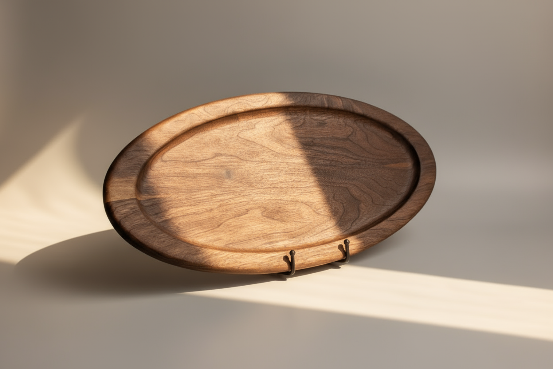 Wooden tray on a neutral background