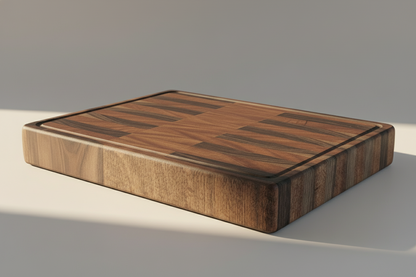 Wooden cutting board on a neutral background
