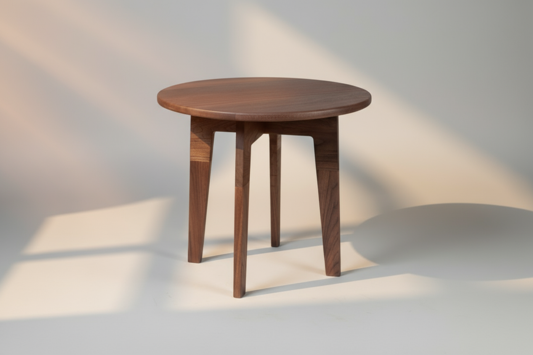 Wooden side table on a light gray background