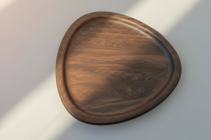 Wooden tray on a light gray background