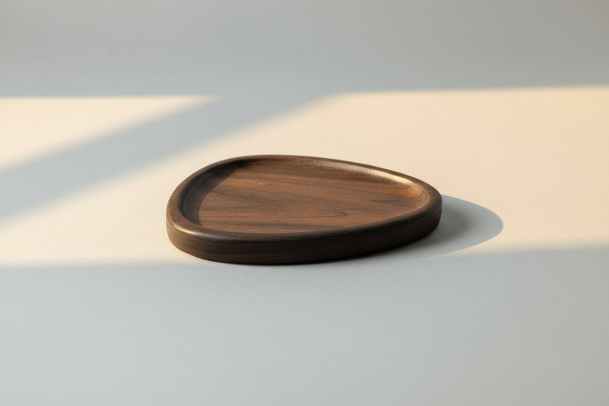 Wooden tray on a wooden table