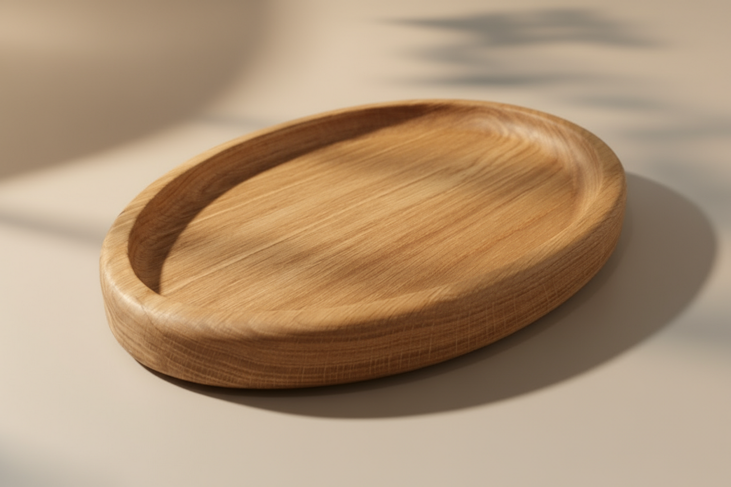 Wooden tray on a light gray beckdrop
