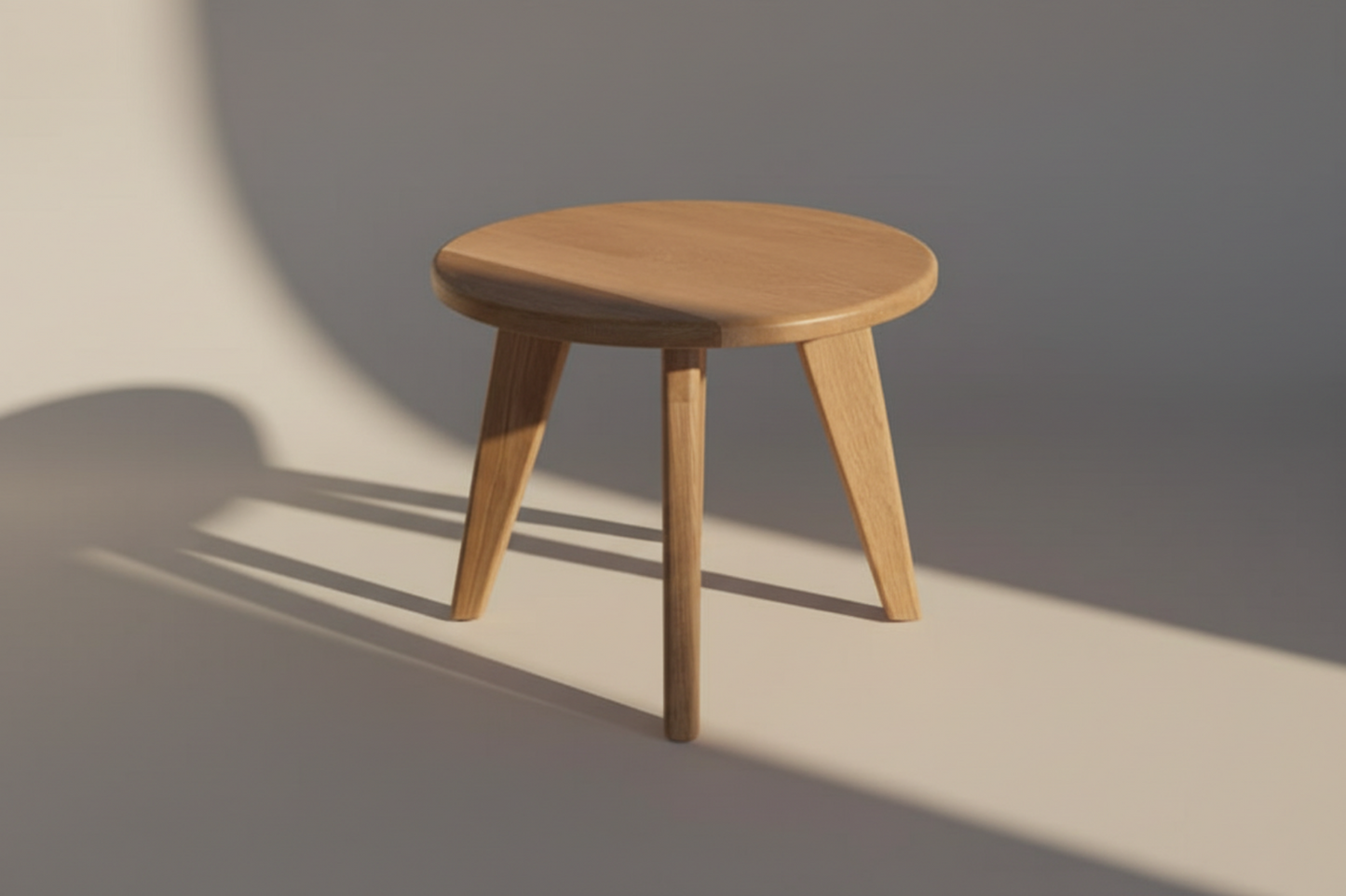 Wooden stool with a minimalist design on a neutral background